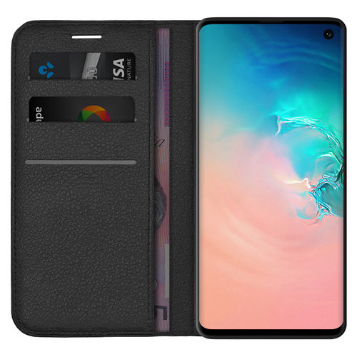 Leather Wallet Case & Card Holder Pouch for Samsung Galaxy S10 - Black